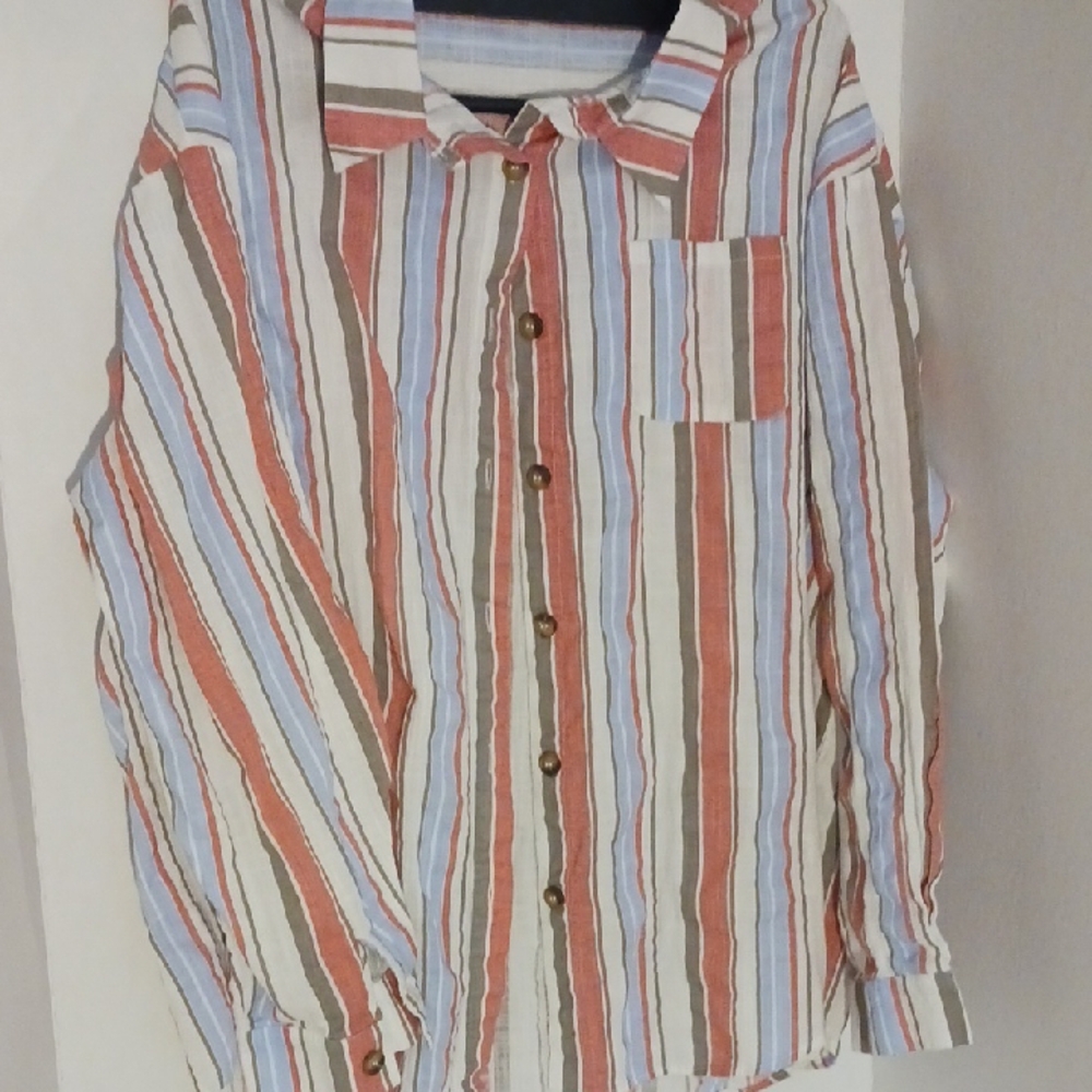 Men's Striped Hot Touch Casual Button Down Shirt Size XL Y2K